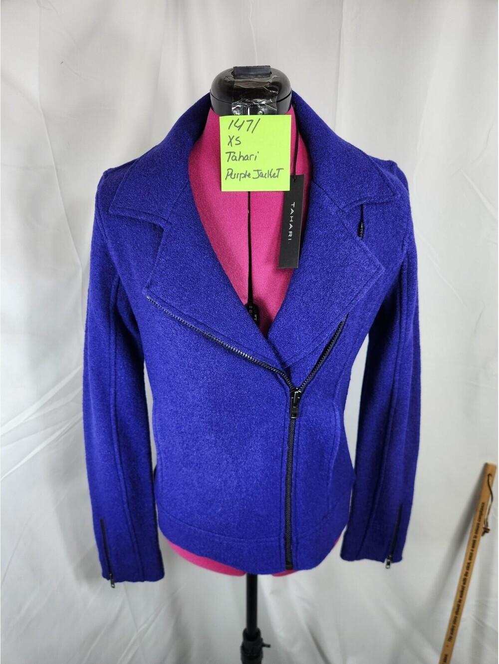 Tahari Purple Wool Blend Moto Jacket Womens Size XS Asymmetrical Zipper NWT